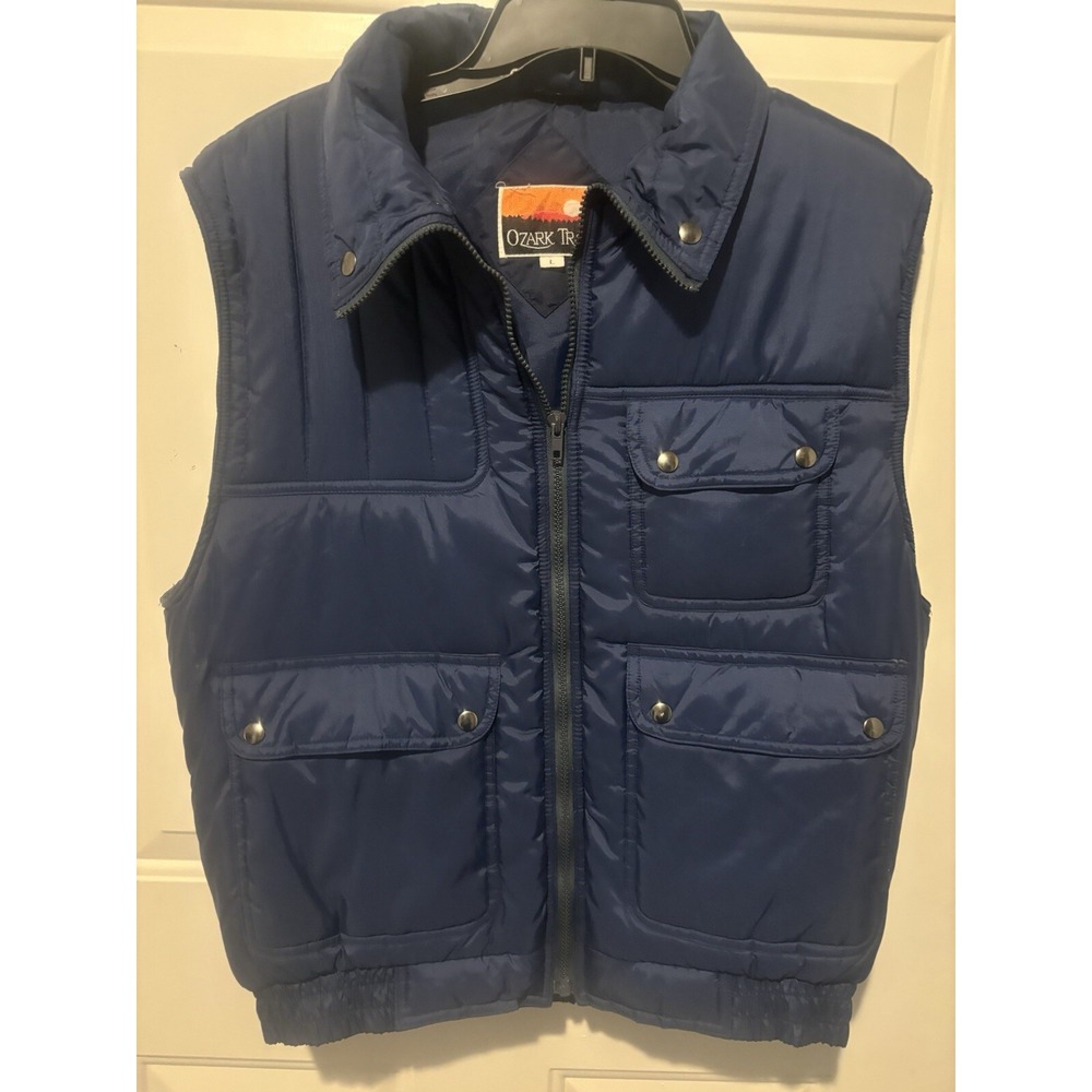 Ozark Trail Puffer Vest Large Blue Retro Hiking Camping Outdoor Men's Zip